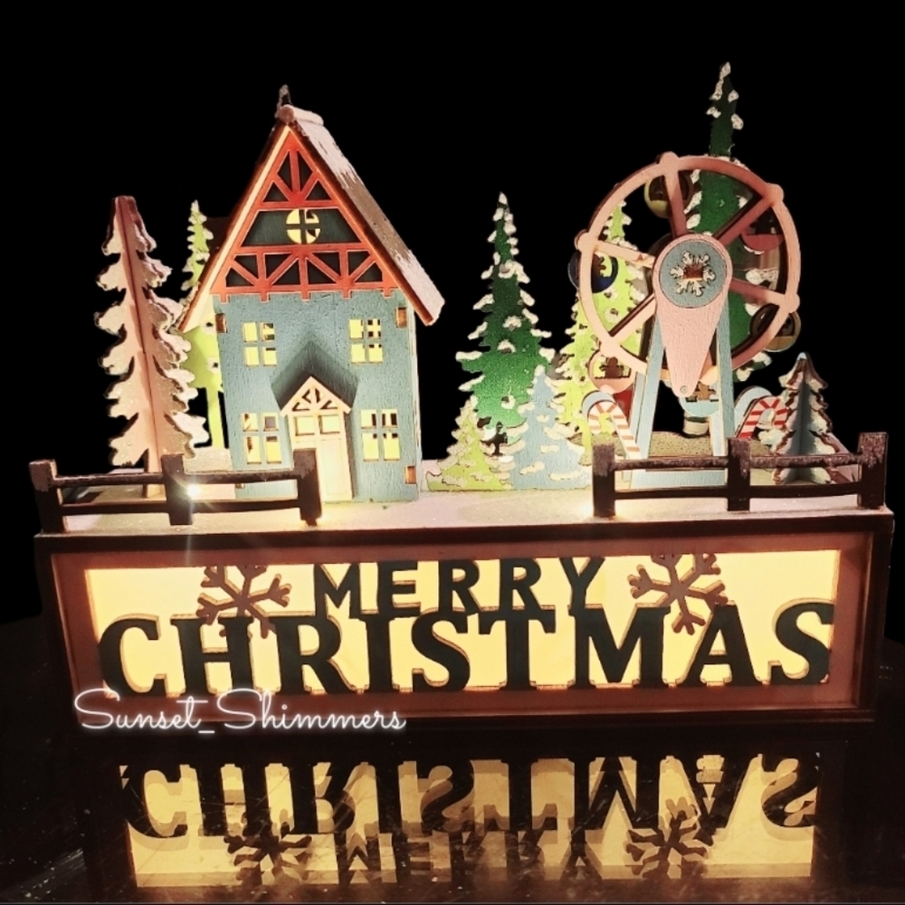 3D Light Up Wooden Christmas Gingerbread House Village Ferris Wheel Black Forest